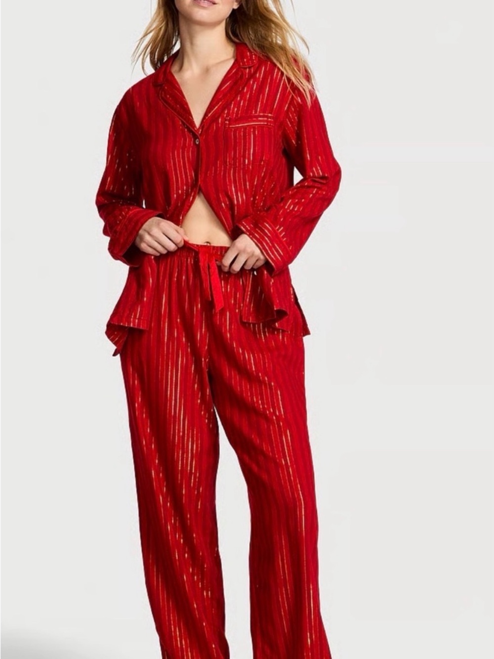 Victoria's Secret Red Metallic Stripe Pajama Set